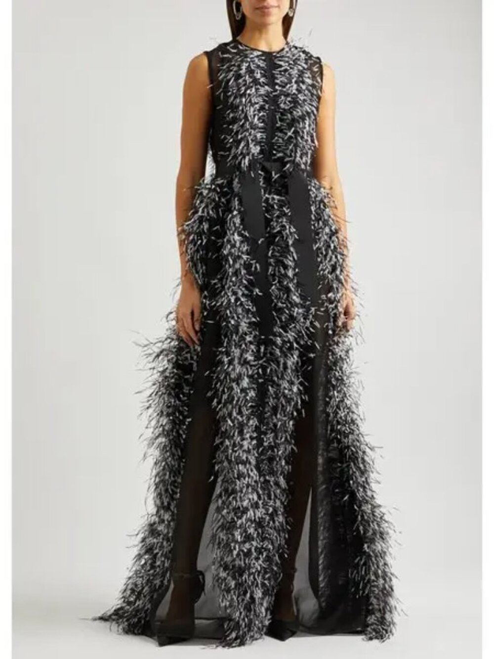 New Huishan Zhang Beau Handmade Ostrich Feather Silk Organza Gown Size 12 US - Picture 7 of 11